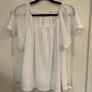 LOFT white short sleeve top with textured pattern; sz X LARGE; great condition